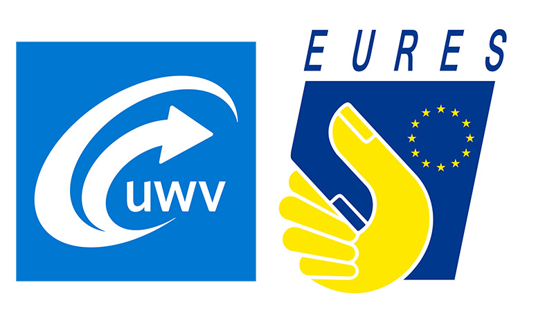 UWV logo left, with on the right EURES logo. The logo's stand next to eachother